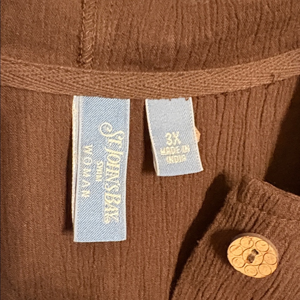 St.John's Bay Brown Ribbed Hooded Button Swim Cover Up SZ 3X Cotton Quiet Luxury - Picture 2 of 10